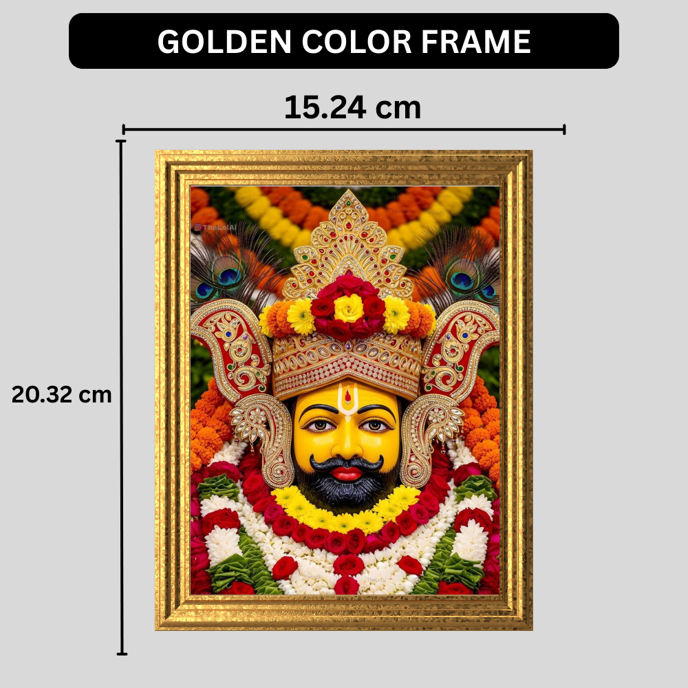 Shri Khatu Shyam Ji Floral Golden Mukut Wall Frame | HD Gloss Finish Devotional Photo | Premium Hindu Religious Wall Art for Home Mandir, Pooja Room & Office