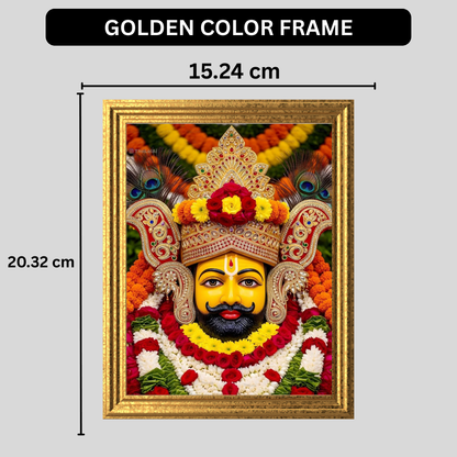 Shri Khatu Shyam Ji Floral Golden Mukut Wall Frame | HD Gloss Finish Devotional Photo | Premium Hindu Religious Wall Art for Home Mandir, Pooja Room & Office