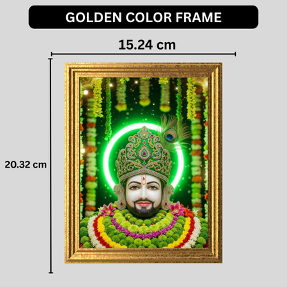 Shri Khatu Shyam Ji Green Aura Golden Crown Wall Frame | HD Gloss Finish Devotional Wall Art | Premium Hindu Religious Photo Frame for Home Mandir, Pooja Room & Office