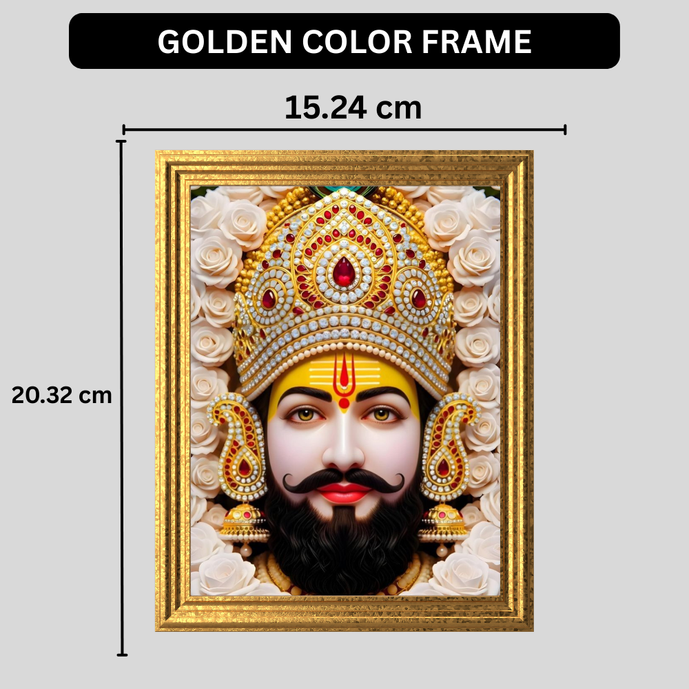 Khatu Shyam Ji Golden Frame Wall Art | HD Gloss Finish Devotional Portrait | Premium Hindu Religious Photo Frame for Home Mandir, Pooja Room & Office
