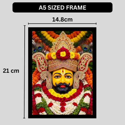Shri Khatu Shyam Ji Floral Golden Mukut Wall Frame | HD Gloss Finish Devotional Photo | Premium Hindu Religious Wall Art for Home Mandir, Pooja Room & Office