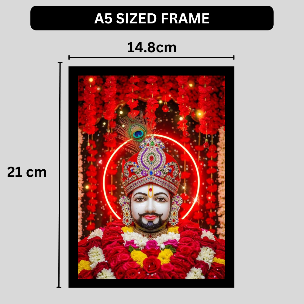 Shri Khatu Shyam Ji Red Aura Golden Crown Frame | HD Gloss Finish Devotional Wall Art | Premium Hindu Religious Photo Frame for Home Mandir, Pooja Room & Office