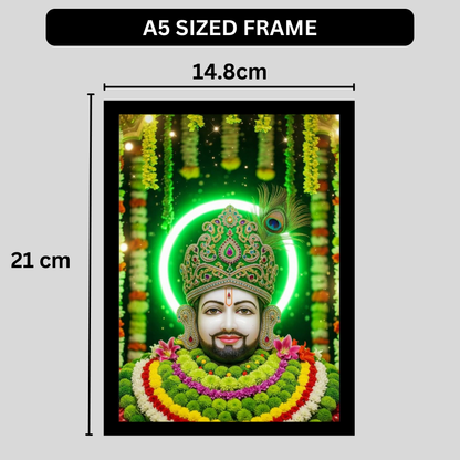 Shri Khatu Shyam Ji Green Aura Golden Crown Wall Frame | HD Gloss Finish Devotional Wall Art | Premium Hindu Religious Photo Frame for Home Mandir, Pooja Room & Office