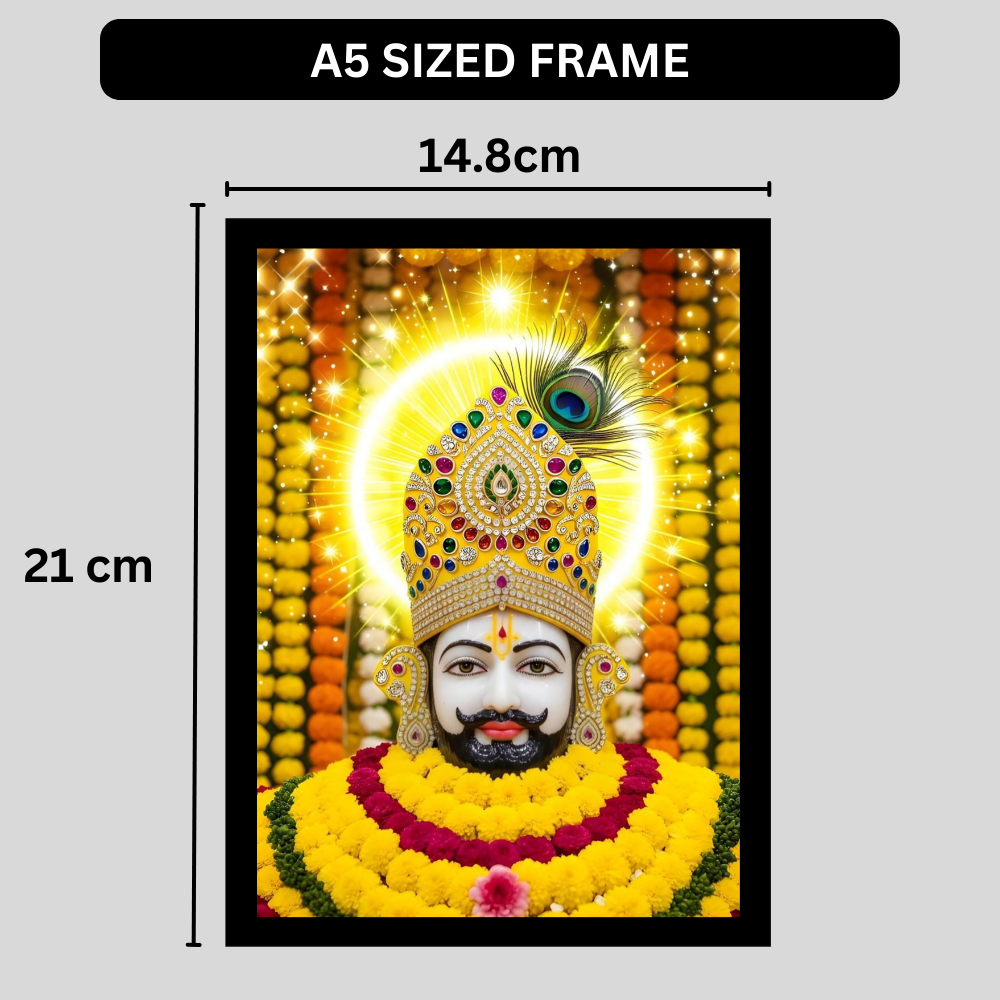 Shri Khatu Shyam Ji Golden Crown Wall Frame | HD Gloss Finish Devotional Photo | Premium Hindu Religious Wall Art for Home Mandir, Pooja Room & Office