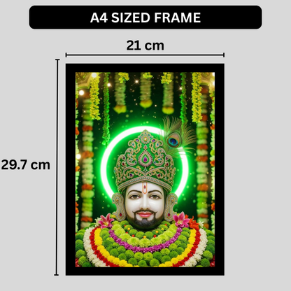 Shri Khatu Shyam Ji Green Aura Golden Crown Wall Frame | HD Gloss Finish Devotional Wall Art | Premium Hindu Religious Photo Frame for Home Mandir, Pooja Room & Office