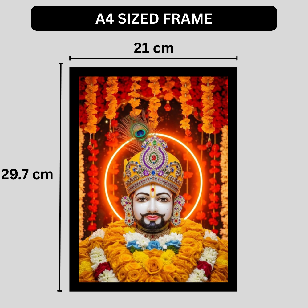 Shri Khatu Shyam Ji Golden Mukut Wall Frame | HD Gloss Finish Devotional Photo | Premium Hindu Religious Wall Art for Home Mandir, Pooja Room & Office