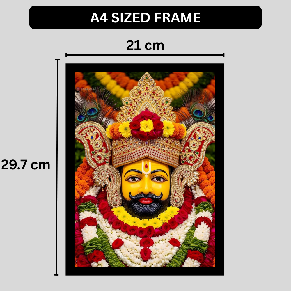 Shri Khatu Shyam Ji Floral Golden Mukut Wall Frame | HD Gloss Finish Devotional Photo | Premium Hindu Religious Wall Art for Home Mandir, Pooja Room & Office