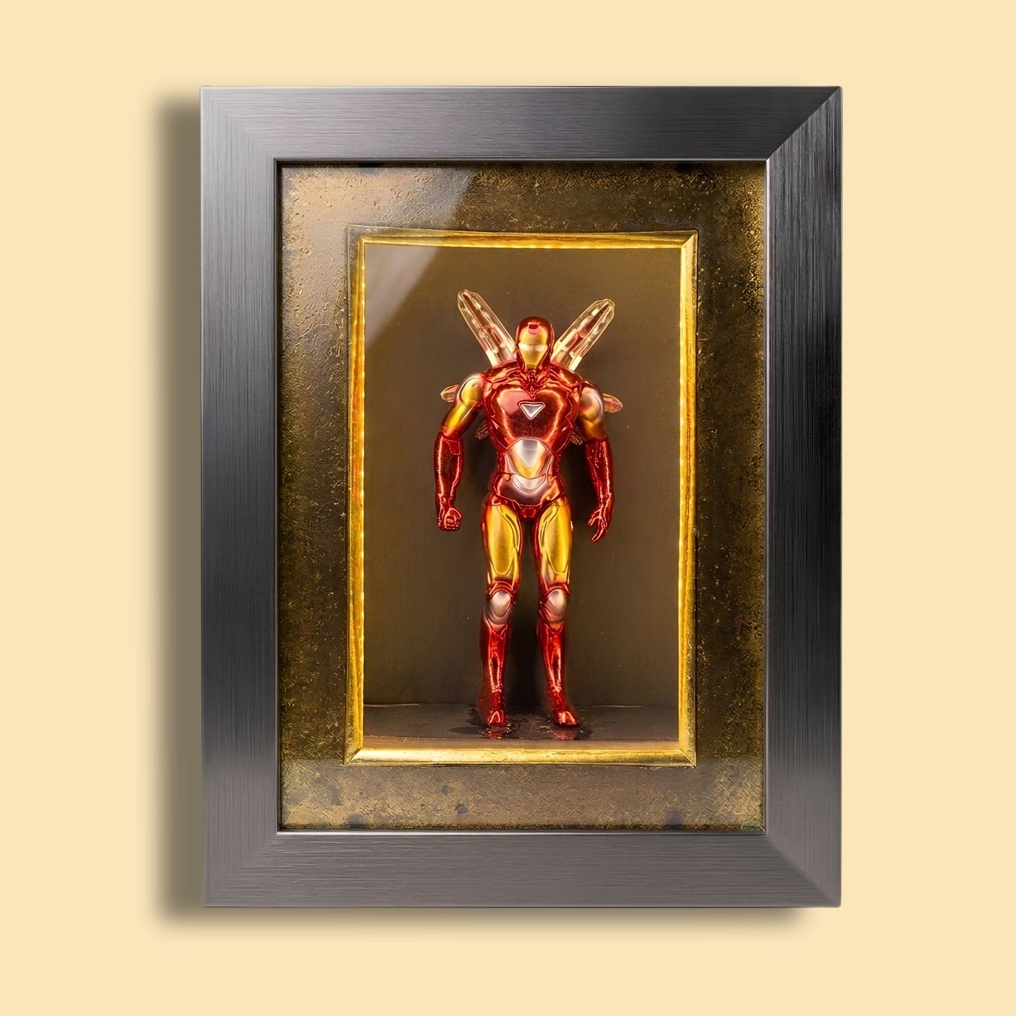 Marvel Iron Man LED Shadow Box Frame | Premium 3D Iron Man Action Figure Display Case | Superhero Collectible Shadow Box with LED Light | Wall Mounted & Tabletop Display | Gift for Marvel Fans