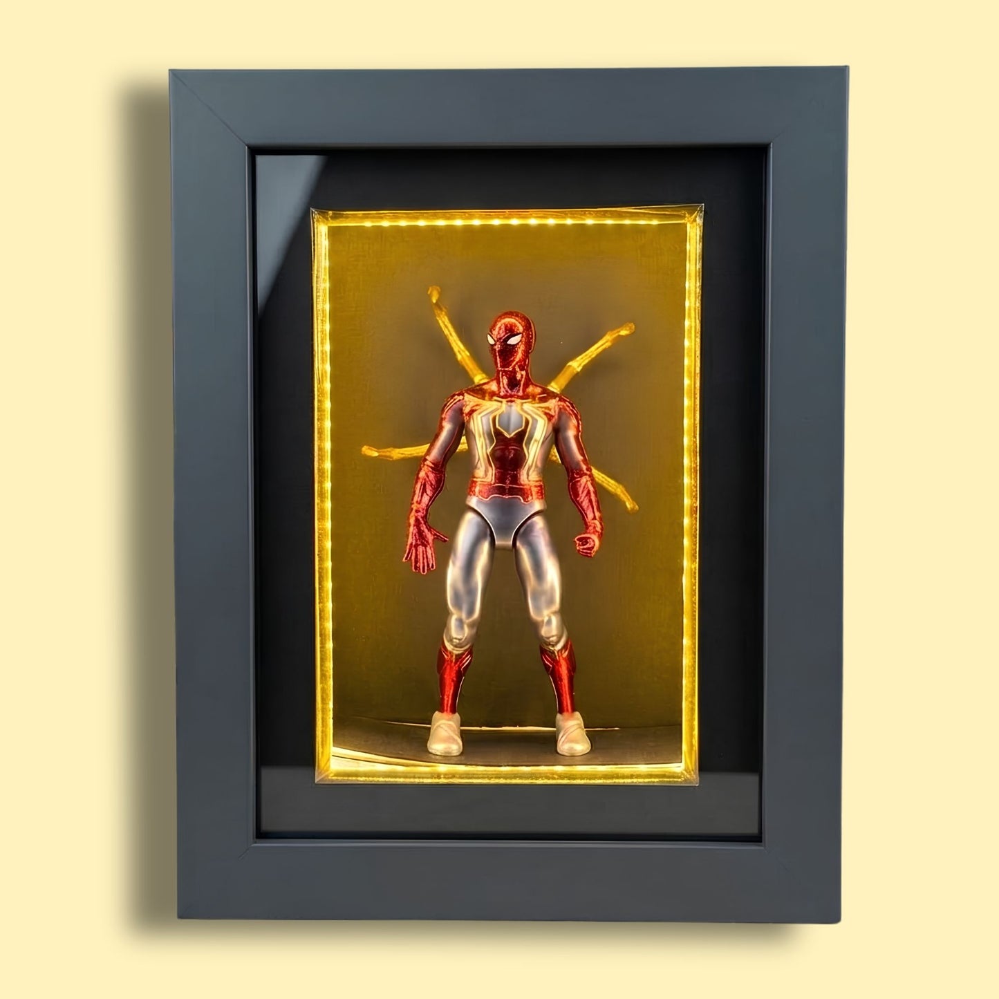 Marvel Spider-Man Shadow Box Frame with LED Light | Premium 3D Spider-Man Action Figure Display Case | Collectible Superhero Shadow Box Frame | Wall Mounted & Tabletop Display | Gift for Marvel Fans
