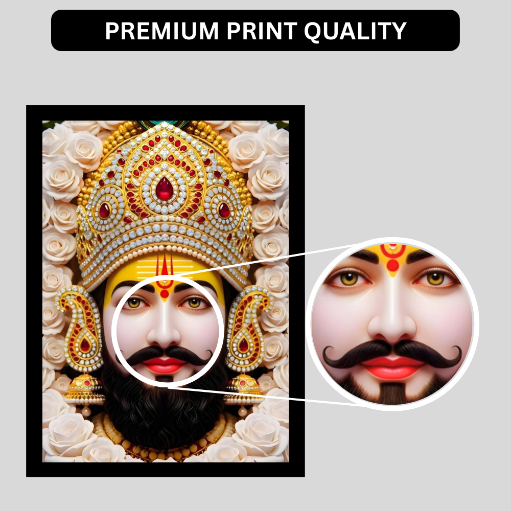Khatu Shyam Ji Golden Frame Wall Art | HD Gloss Finish Devotional Portrait | Premium Hindu Religious Photo Frame for Home Mandir, Pooja Room & Office