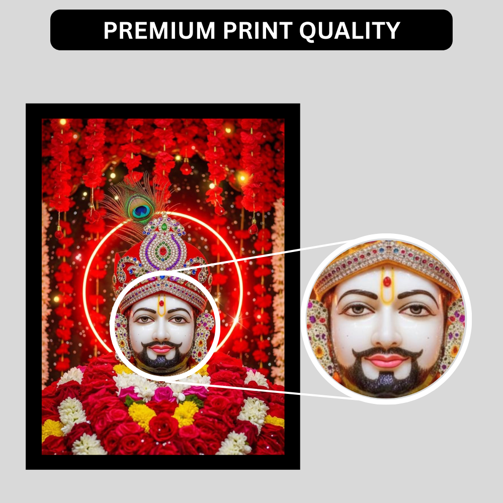 Shri Khatu Shyam Ji Red Aura Golden Crown Frame | HD Gloss Finish Devotional Wall Art | Premium Hindu Religious Photo Frame for Home Mandir, Pooja Room & Office