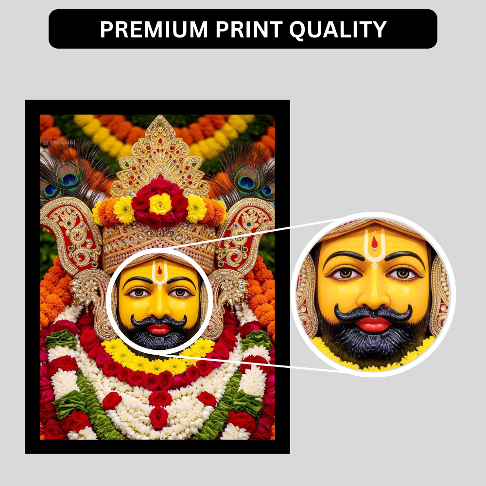 Shri Khatu Shyam Ji Floral Golden Mukut Wall Frame | HD Gloss Finish Devotional Photo | Premium Hindu Religious Wall Art for Home Mandir, Pooja Room & Office