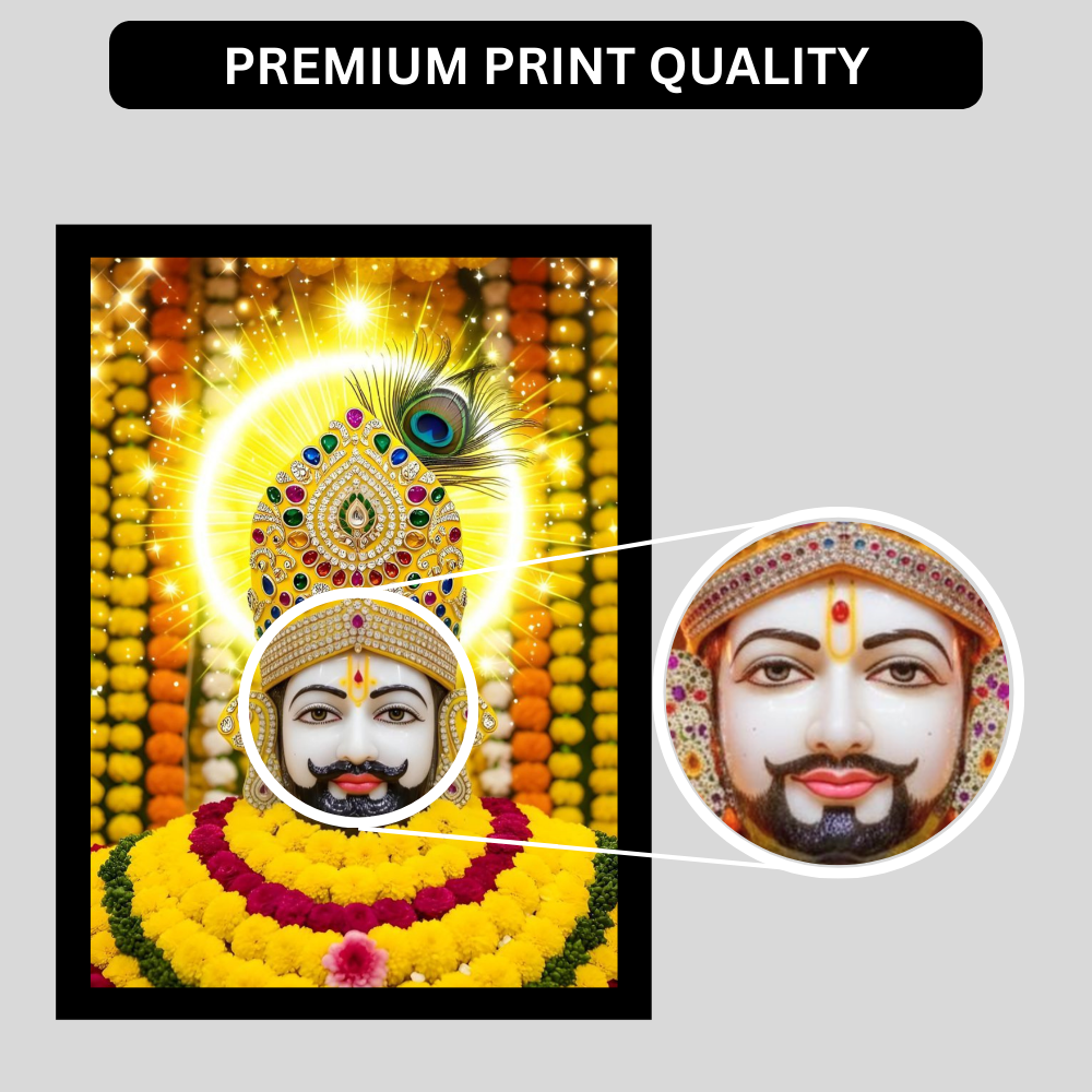 Shri Khatu Shyam Ji Golden Crown Wall Frame | HD Gloss Finish Devotional Photo | Premium Hindu Religious Wall Art for Home Mandir, Pooja Room & Office