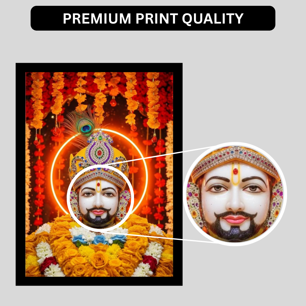 Shri Khatu Shyam Ji Golden Mukut Wall Frame | HD Gloss Finish Devotional Photo | Premium Hindu Religious Wall Art for Home Mandir, Pooja Room & Office