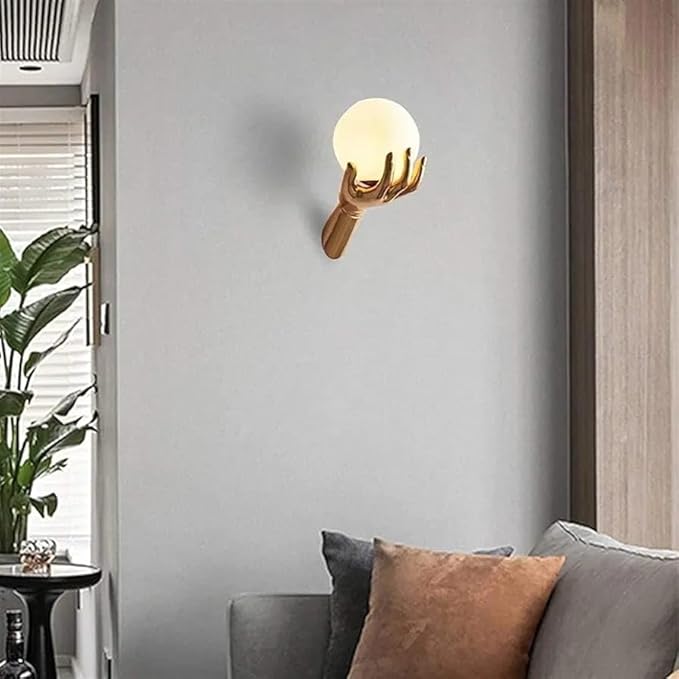 Golden Finish Resin Hand Holding Ball LED Wall Lamp