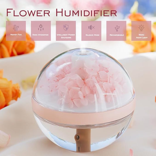 Flower Humidifier – Cute USB Cool Mist Humidifier with LED Night Light for Bedroom