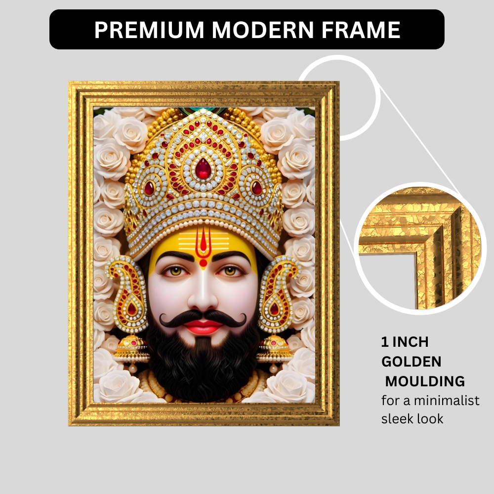 Khatu Shyam Ji Golden Frame Wall Art | HD Gloss Finish Devotional Portrait | Premium Hindu Religious Photo Frame for Home Mandir, Pooja Room & Office