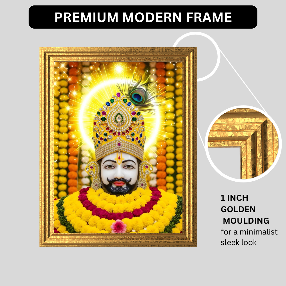 Shri Khatu Shyam Ji Golden Crown Wall Frame | HD Gloss Finish Devotional Photo | Premium Hindu Religious Wall Art for Home Mandir, Pooja Room & Office