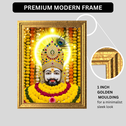 Shri Khatu Shyam Ji Golden Crown Wall Frame | HD Gloss Finish Devotional Photo | Premium Hindu Religious Wall Art for Home Mandir, Pooja Room & Office
