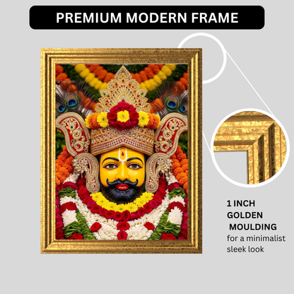 Shri Khatu Shyam Ji Floral Golden Mukut Wall Frame | HD Gloss Finish Devotional Photo | Premium Hindu Religious Wall Art for Home Mandir, Pooja Room & Office