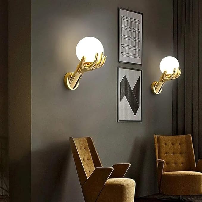 Golden Finish Resin Hand Holding Ball LED Wall Lamp