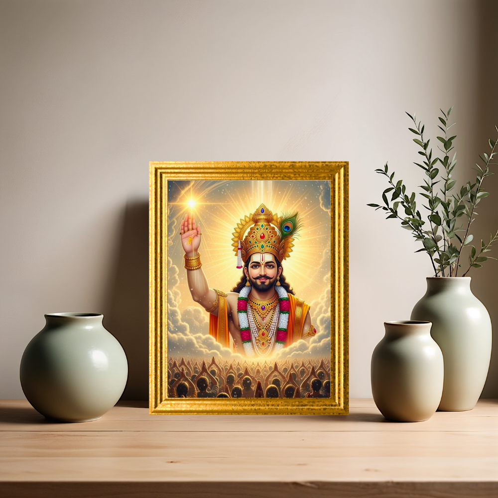 Khatu Shyam Ji Golden Frame Wall Art | HD Gloss Finish Devotional Portrait | Premium Hindu Religious Photo Frame for Home, Mandir & Office Decor