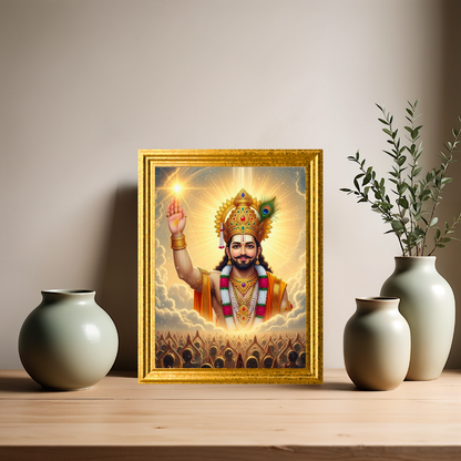 Khatu Shyam Ji Golden Frame Wall Art | HD Gloss Finish Devotional Portrait | Premium Hindu Religious Photo Frame for Home, Mandir & Office Decor