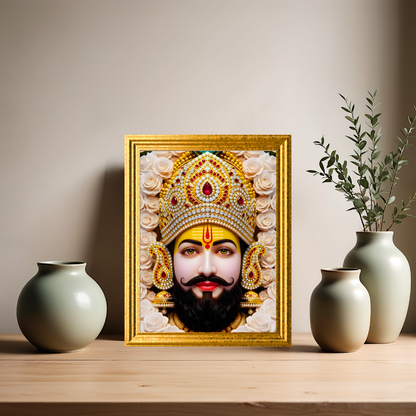 Khatu Shyam Ji Golden Frame Wall Art | HD Gloss Finish Devotional Portrait | Premium Hindu Religious Photo Frame for Home Mandir, Pooja Room & Office