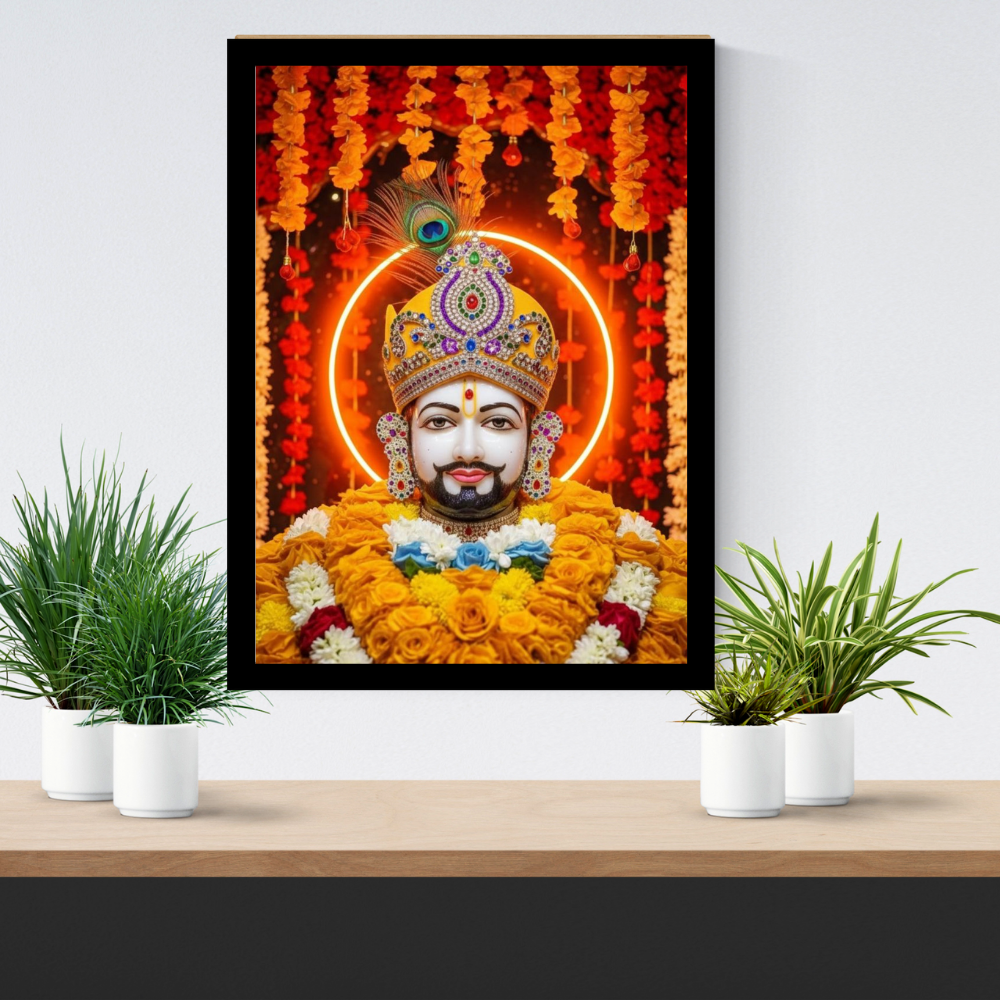 Shri Khatu Shyam Ji Golden Mukut Wall Frame | HD Gloss Finish Devotional Photo | Premium Hindu Religious Wall Art for Home Mandir, Pooja Room & Office