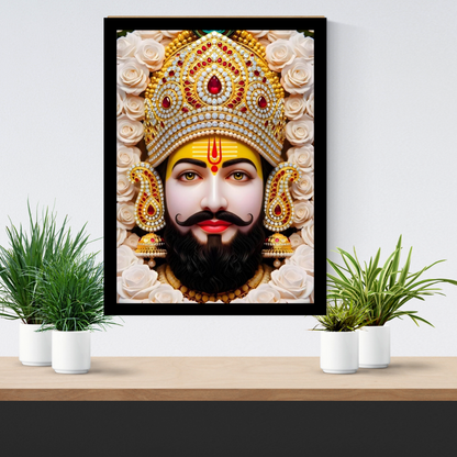 Khatu Shyam Ji Golden Frame Wall Art | HD Gloss Finish Devotional Portrait | Premium Hindu Religious Photo Frame for Home Mandir, Pooja Room & Office