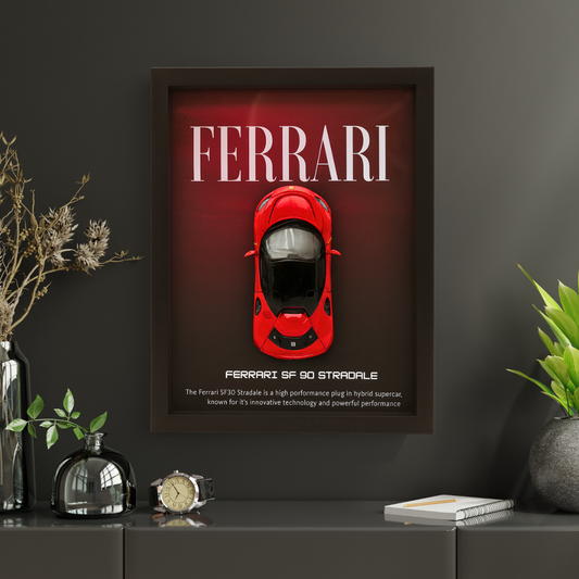 Premium Ferrari SF90 Stradale 3D Car Frame – Luxury 1:32 Scale Diecast Wall Art for Collectors & Supercar Enthusiasts | Modern Decorative Car Frame