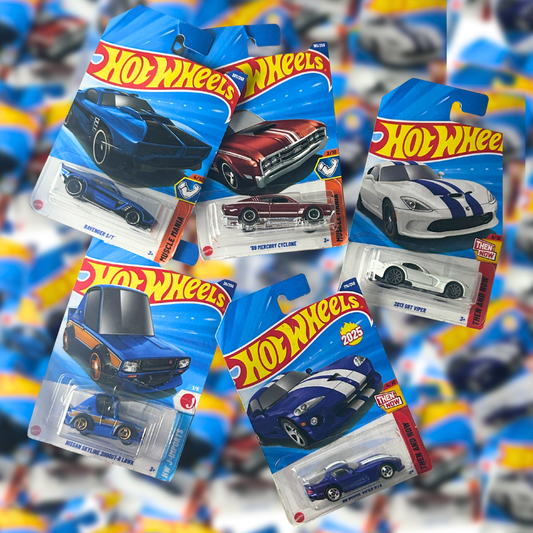 Hot Wheels 5-Car Collectors Set – Dodge Viper GTS, Mercury Cyclone, SRT Viper, Nissan Skyline 2000GT-R LBWK & Ravenger S/T
