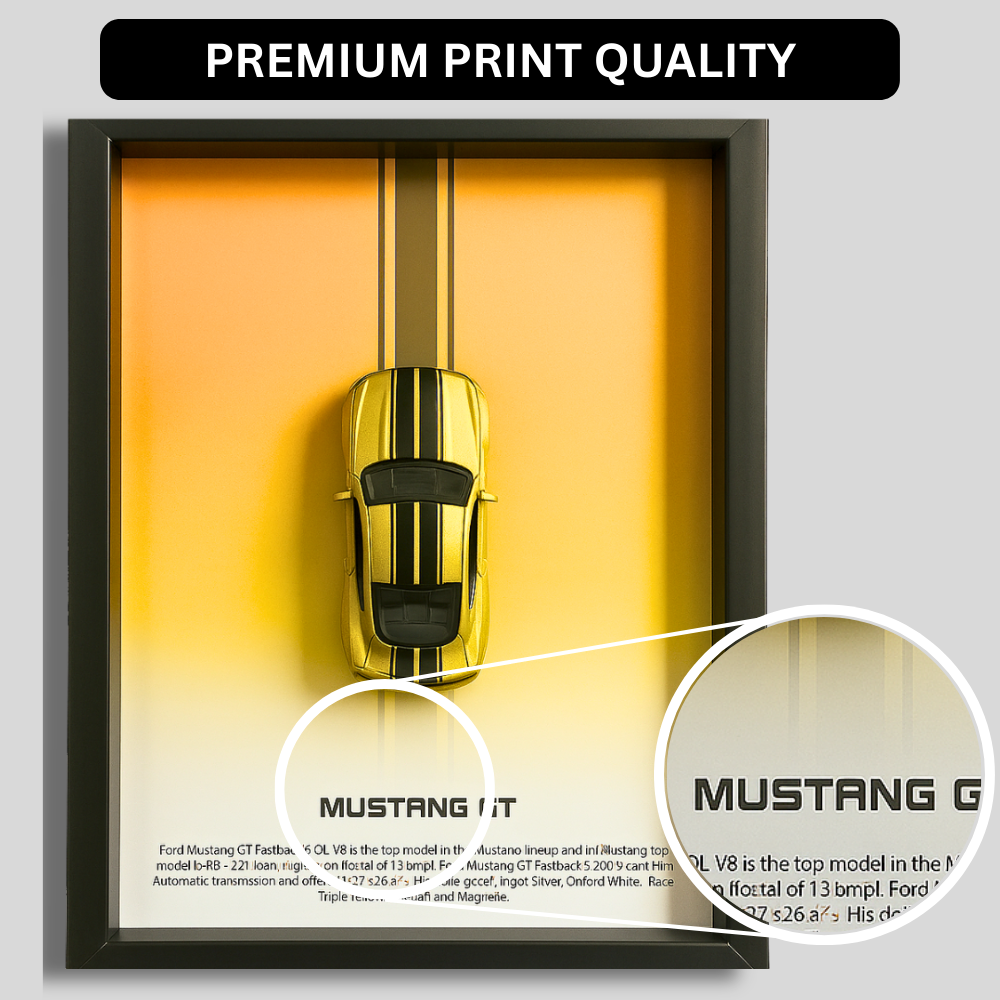 Ford Mustang GT Diecast Car Frame 1:64  – 3D Wall Art