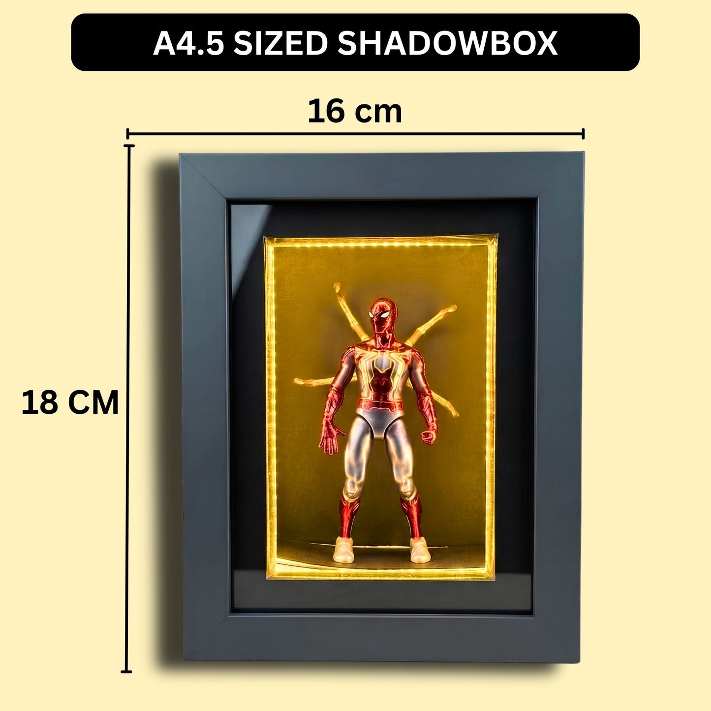 Marvel Spider-Man Shadow Box Frame with LED Light | Premium 3D Spider-Man Action Figure Display Case | Collectible Superhero Shadow Box Frame | Wall Mounted & Tabletop Display | Gift for Marvel Fans
