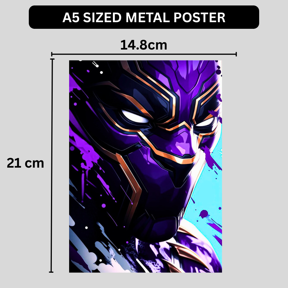 Premium Glossy Aluminium Metal Poster – Black Panther Inspired Vibrant Purple Artwork | HD Printed Aluminium Wall Decor for Bedroom, Gaming Room, Office & Studio | Waterproof, Fade-Proof Superhero Wall Frame