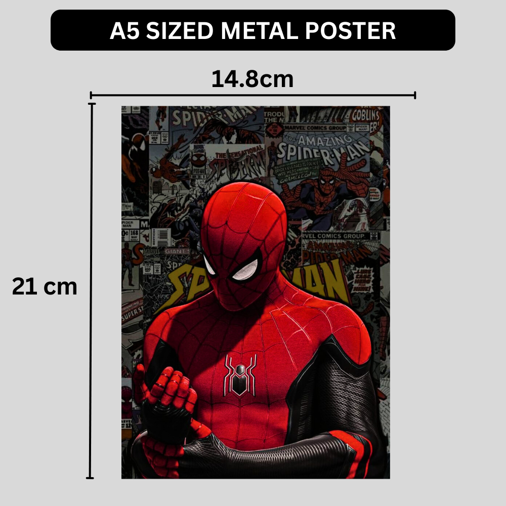 Premium Glossy Aluminium Metal Poster – Spider-Man Inspired Comic Suit Artwork | HD Printed Aluminium Wall Decor for Bedroom, Gaming Room, Office & Studio | Waterproof, Fade-Proof Superhero Wall Frame