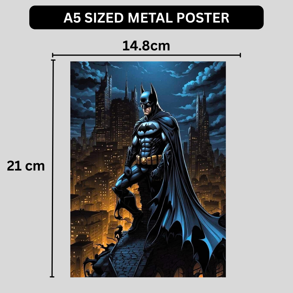 Premium Glossy Aluminium Metal Poster – Batman-Inspired Dark Knight Artwork | HD Printed Aluminium Wall Decor for Bedroom, Gaming Room, Office & Studio | Waterproof, Fade-Proof Superhero Wall Frame