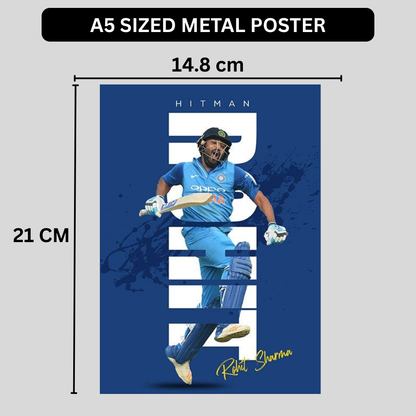 Rohit Sharma HITMAN Cricket Wall Art | Premium Glossy Aluminium Metal Poster Frame | Sports Room Decor | Ultra HD Print for Bedroom, Living Room, Office & Man Cave | Modern Home Decor Frame (Blue Edition)