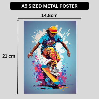 Premium Glossy Aluminium Metal Poster – Skateboard Street Art Design | HD Printed Aluminium Wall Decor for Bedroom, Gaming Room, Living Room & Studio | Waterproof, Fade-Proof Modern Wall Frame
