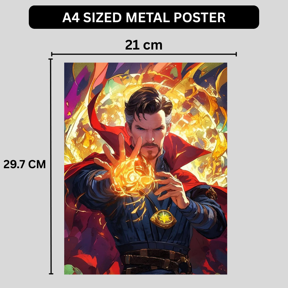 Premium Glossy Aluminium Metal Poster – Doctor Strange Inspired Mystic Magic Artwork | HD Printed Aluminium Wall Decor for Bedroom, Gaming Room, Office & Studio | Waterproof, Fade-Proof Superhero Wall Frame