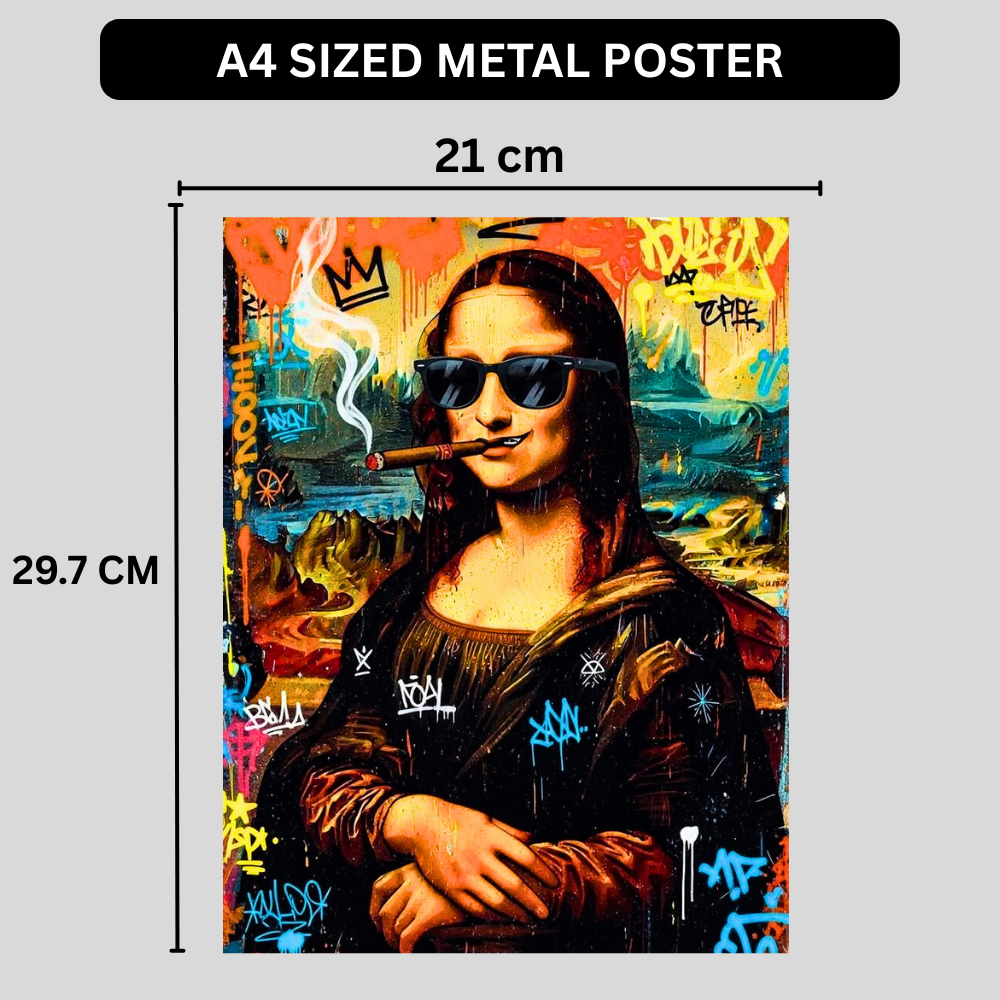 Premium Glossy Aluminium Metal Poster | Graffiti Mona Lisa Wall Art for Home Décor | Vibrant Street Art Frame for Bedroom, Living Room & Office | Modern Printed Metal Wall Decor