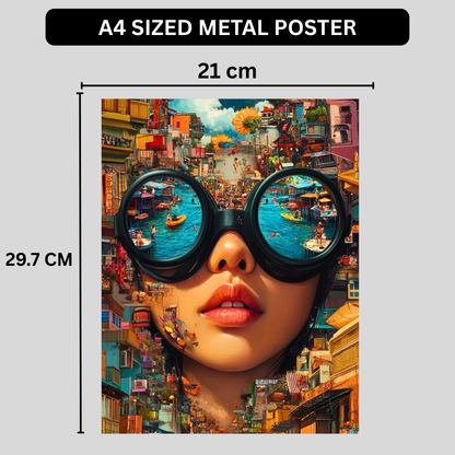 Premium Glossy Aluminium Metal Poster – Surreal City Reflection Art | Luxury HD Printed Aluminium Wall Decor for Bedroom, Living Room, Office & Studio | Waterproof, Fade-Proof Modern Art Frame