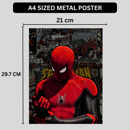 Premium Glossy Aluminium Metal Poster – Spider-Man Inspired Comic Suit Artwork | HD Printed Aluminium Wall Decor for Bedroom, Gaming Room, Office & Studio | Waterproof, Fade-Proof Superhero Wall Frame