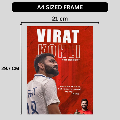 Virat Kohli Premium Aluminium Glossy Frame | Metal Poster Wall Art for Home & Room Decor | Cricket Legend HD Artwork | Ultra-Gloss Finish | Living Room, Bedroom, Office Decoration |