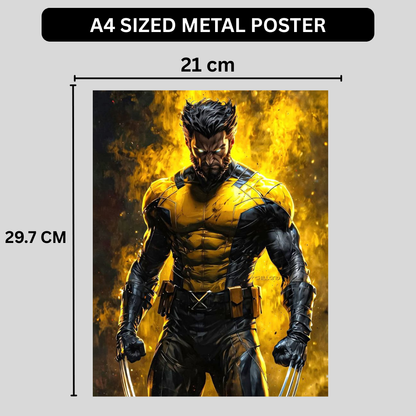 Premium Glossy Aluminium Metal Poster – Wolverine-Inspired Yellow & Black Warrior Artwork | HD Printed Aluminium Wall Decor for Bedroom, Gaming Room, Office & Studio | Waterproof, Fade-Proof Superhero Wall Frame