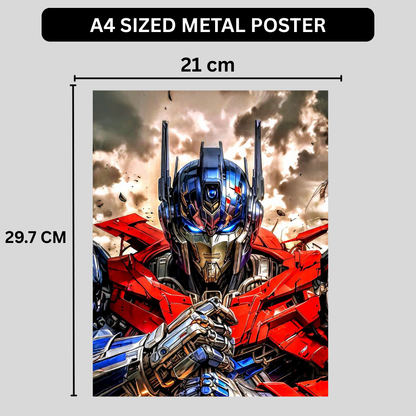 Premium Glossy Aluminium Metal Poster – 0ptimus Prime Inspired Cyber Mech Artwork | HD Printed Aluminium Wall Decor for Bedroom, Gaming Room, Office & Studio | Waterproof, Fade-Proof Sci-Fi Wall Frame