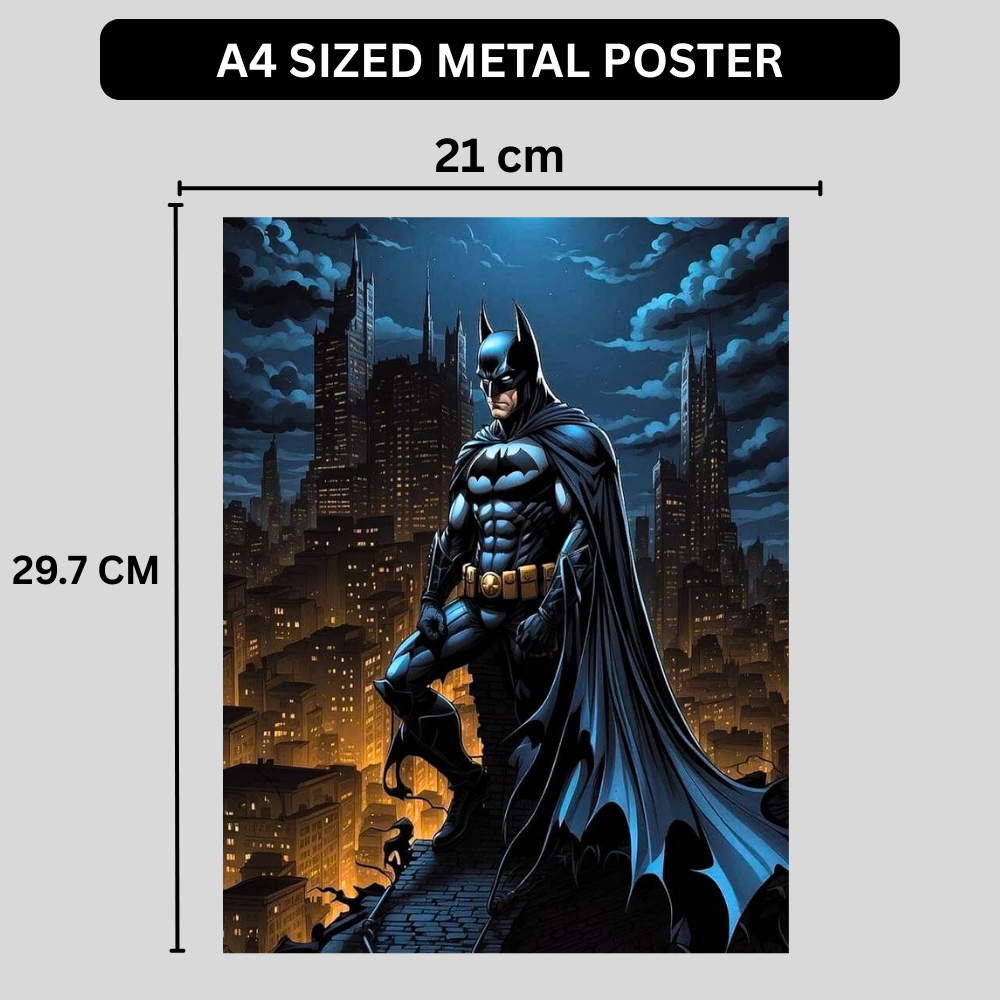 Premium Glossy Aluminium Metal Poster – Batman-Inspired Dark Knight Artwork | HD Printed Aluminium Wall Decor for Bedroom, Gaming Room, Office & Studio | Waterproof, Fade-Proof Superhero Wall Frame