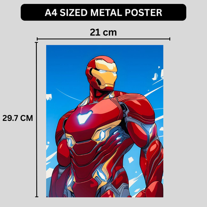 Premium Glossy Aluminium Metal Poster – Iron Man Inspired Red & Gold Armour Artwork | HD Printed Aluminium Wall Decor for Bedroom, Gaming Room, Office & Studio | Waterproof, Fade-Proof Superhero Wall Frame