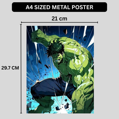 Premium Glossy Aluminium Metal Poster – Hu1k-Inspired Smash Action Artwork | HD Printed Aluminium Wall Decor for Bedroom, Gaming Room, Office & Studio | Waterproof, Fade-Proof Superhero Wall Frame