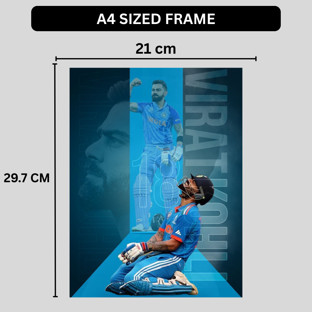 Virat Kohli Cricket Action Aluminium Glossy Metal Poster | Premium HD Wall Art Frame for Room, Office & Home Decor | Waterproof, Fade-Proof Metal Wall Poster | Cricket Legend Art Print (Glossy Finish)